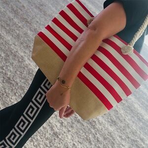 Red and Tan Striped Tote Bag